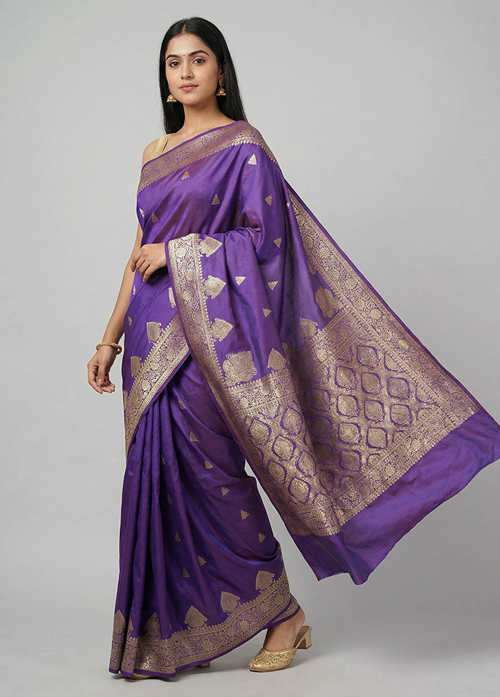 Purple Dupion Silk Saree With Blouse Piece