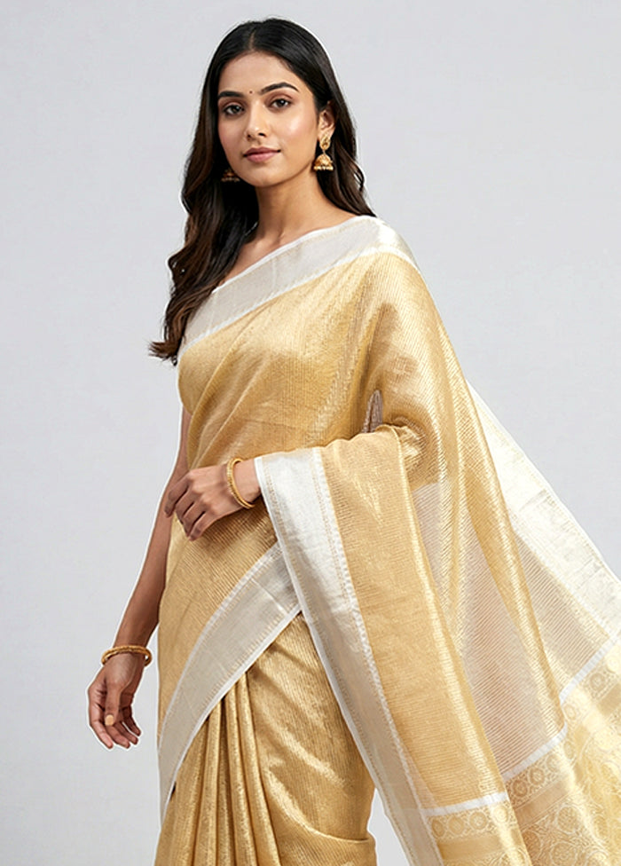 Yellow Tissue Silk Saree With Blouse Piece