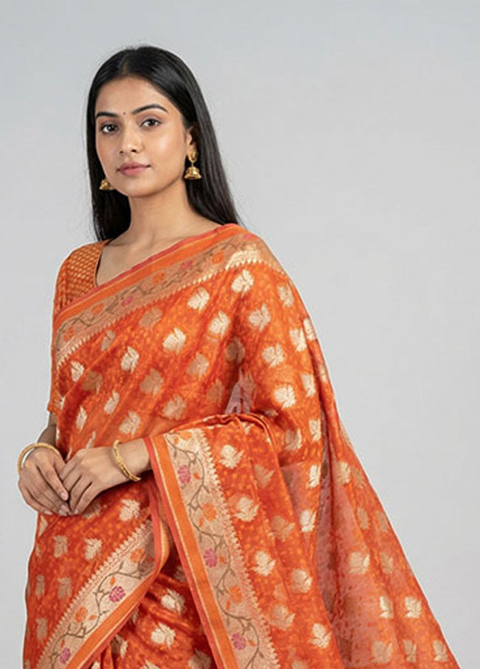 Red Kora Silk Saree With Blouse Piece