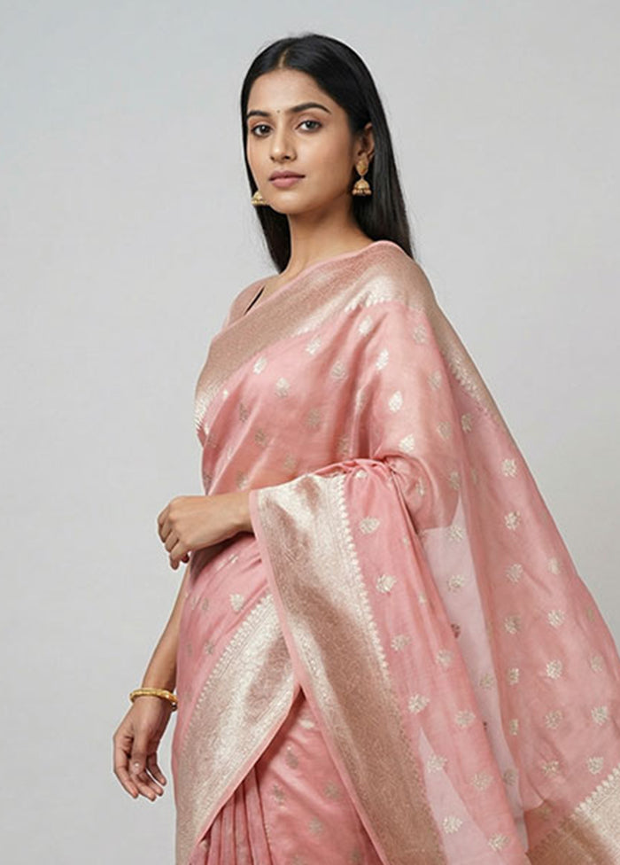 Pink Organza Saree With Blouse Piece