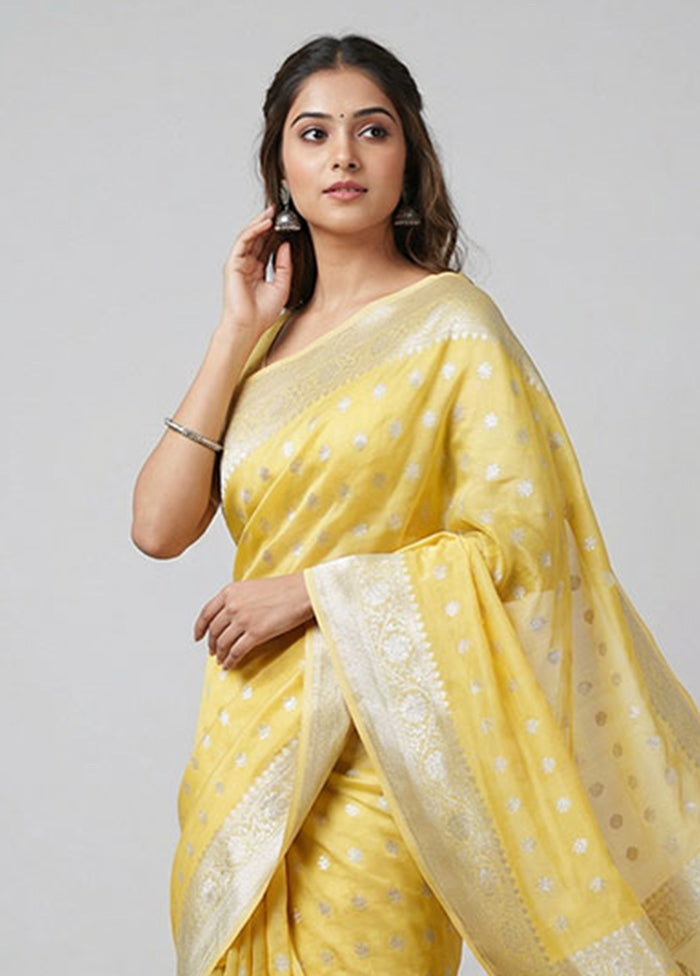 Yellow Organza Saree With Blouse Piece