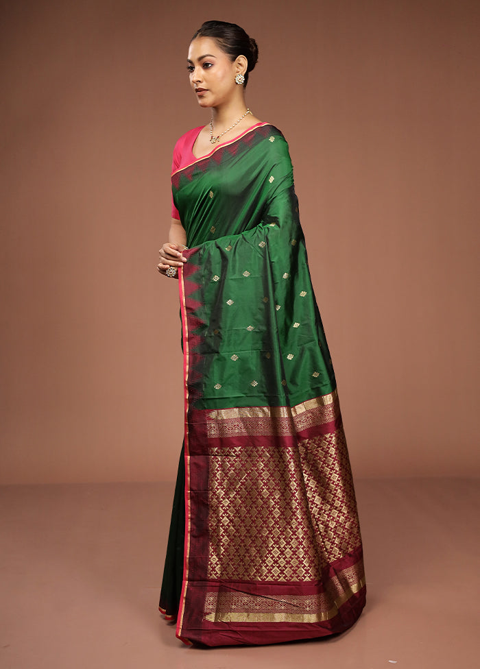 Green Kanjivaram Silk Saree With Blouse Piece