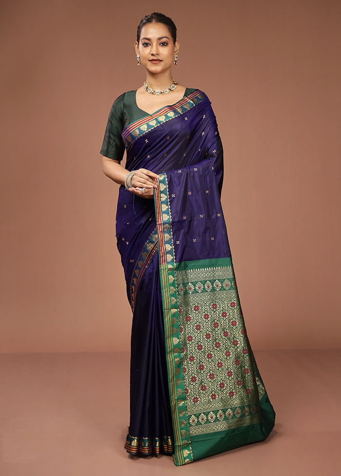 Blue Kanjivaram Silk Saree With Blouse Piece