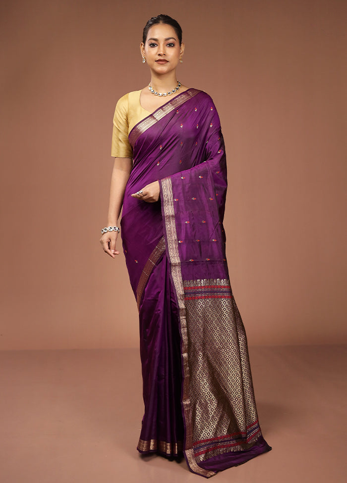Purple Kanjivaram Silk Saree With Blouse Piece