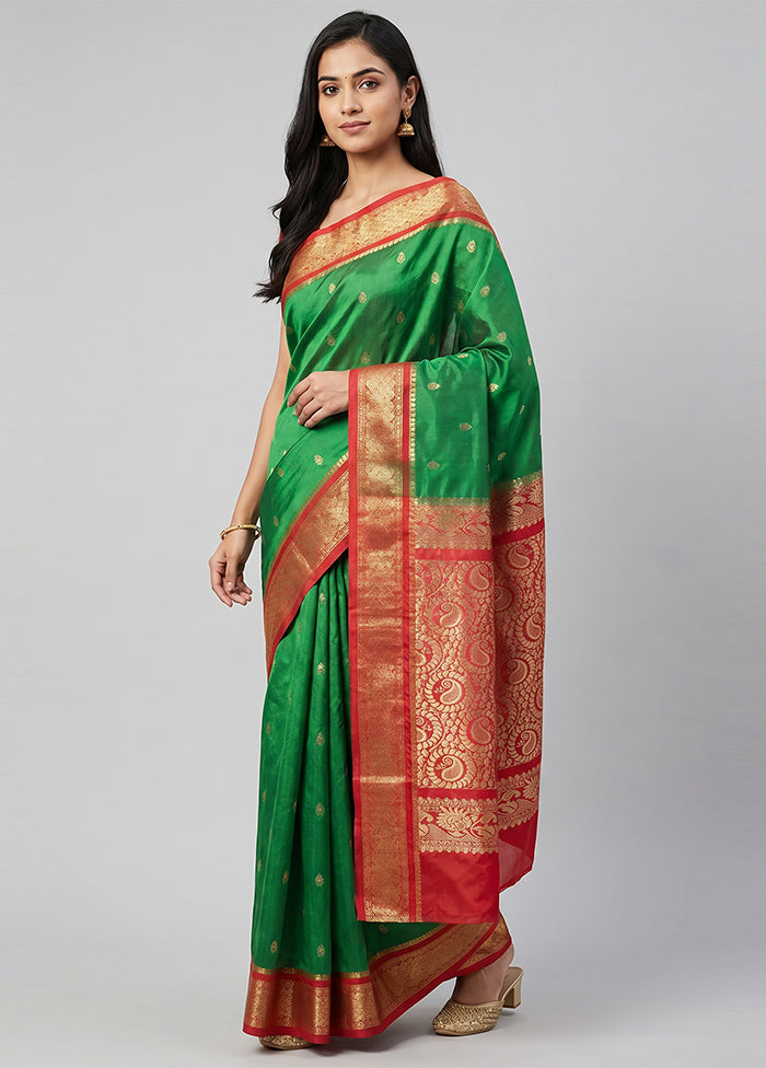 Green Kanjivaram Silk Saree With Blouse Piece