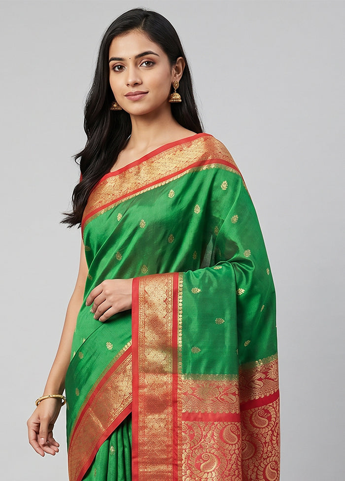 Green Kanjivaram Silk Saree With Blouse Piece