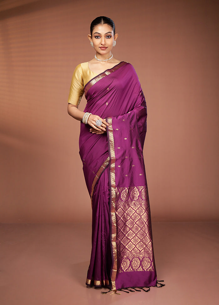 Purple Kanjivaram Silk Saree With Blouse Piece