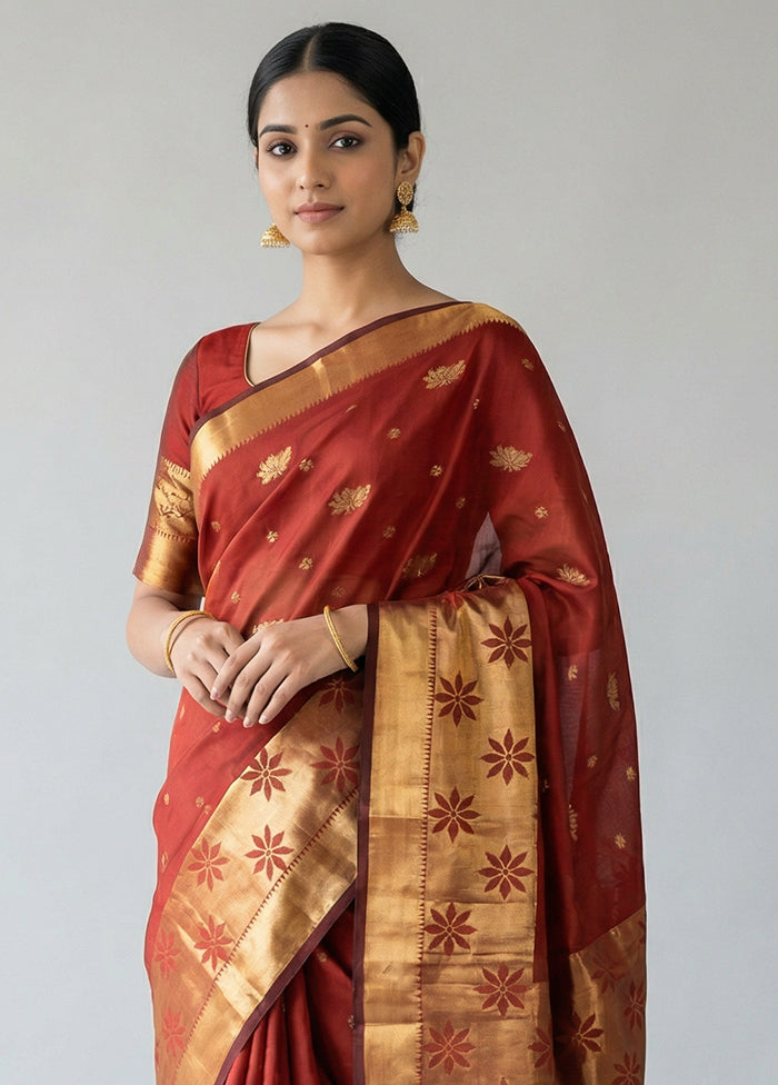Maroon Kanjivaram Silk Saree With Blouse Piece