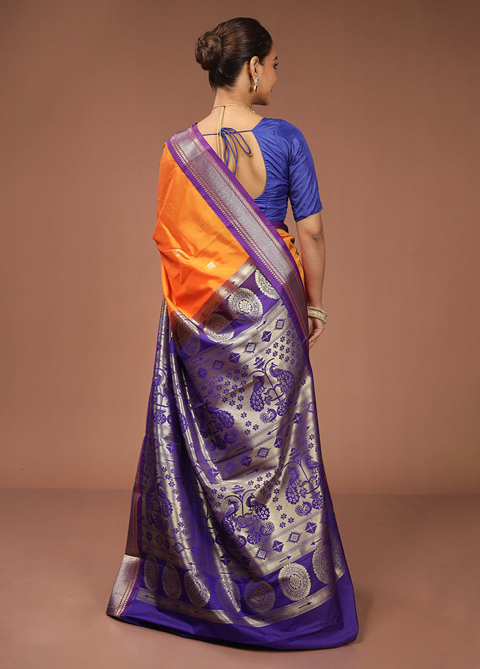 Orange Kanjivaram Silk Saree With Blouse Piece