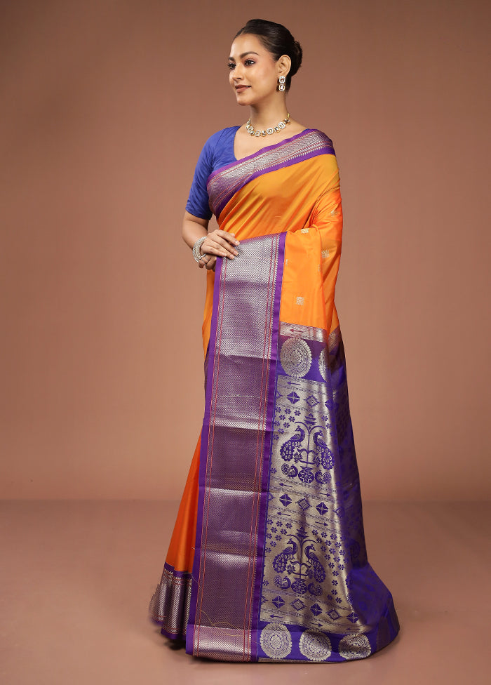 Orange Kanjivaram Silk Saree With Blouse Piece