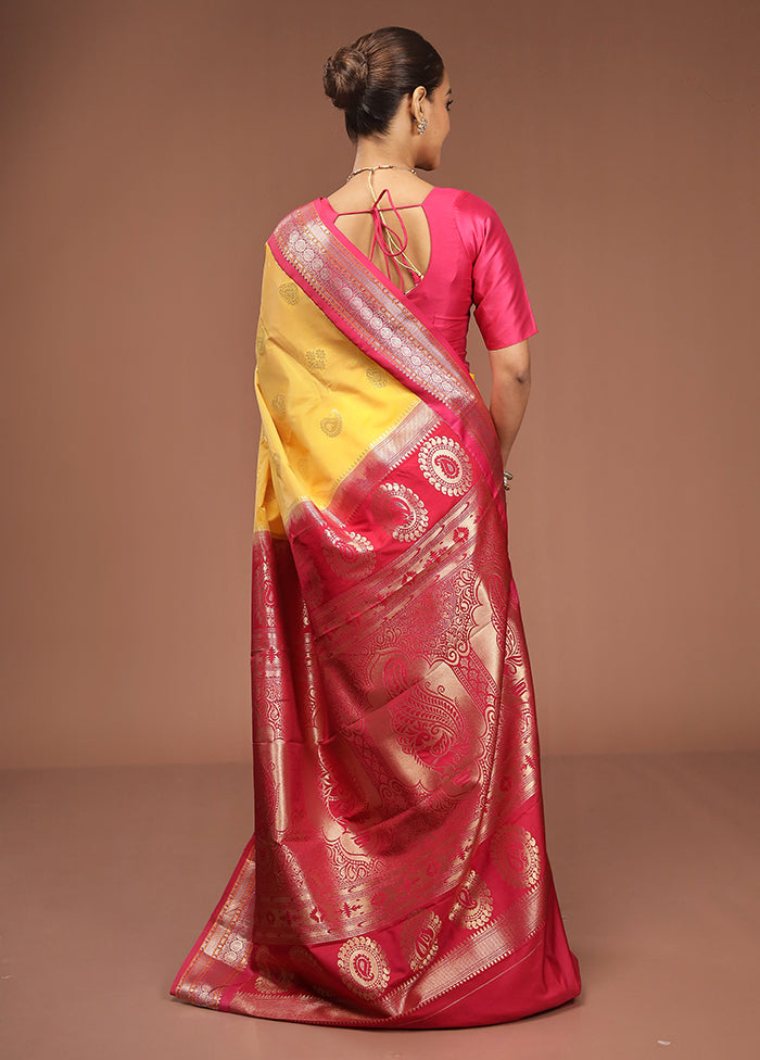 Yellow Kanjivaram Silk Saree With Blouse Piece