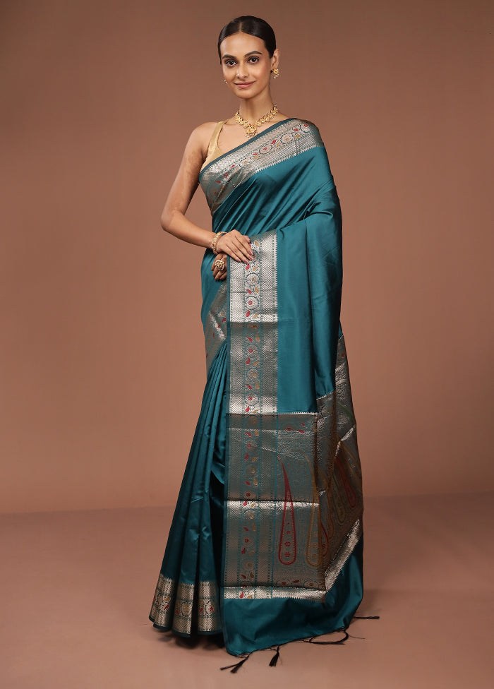 Green Dupion Silk Saree With Blouse Piece