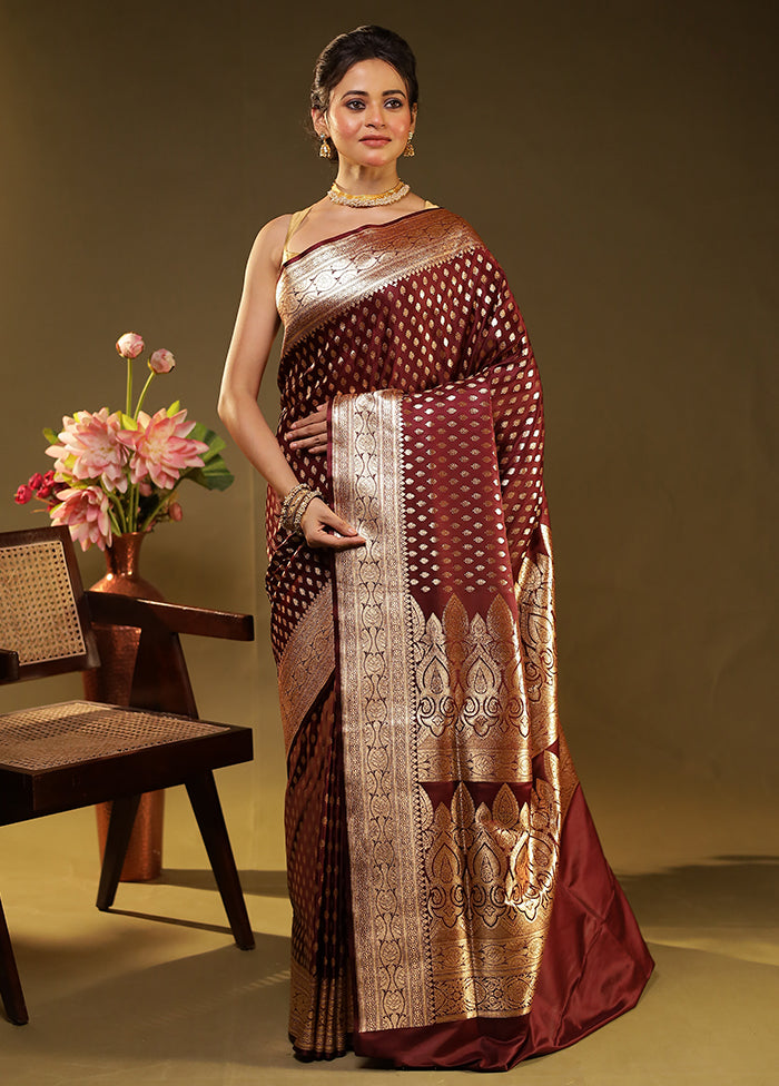 Maroon Banarasi Silk Saree With Blouse Piece