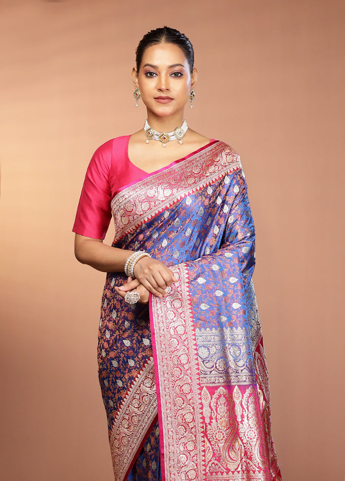 Blue Tanchoi Silk Saree With Blouse Piece