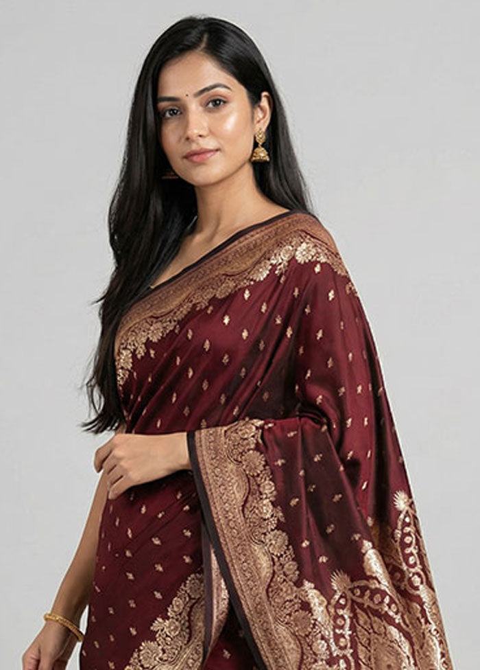 Maroon Banarasi Silk Saree With Blouse Piece