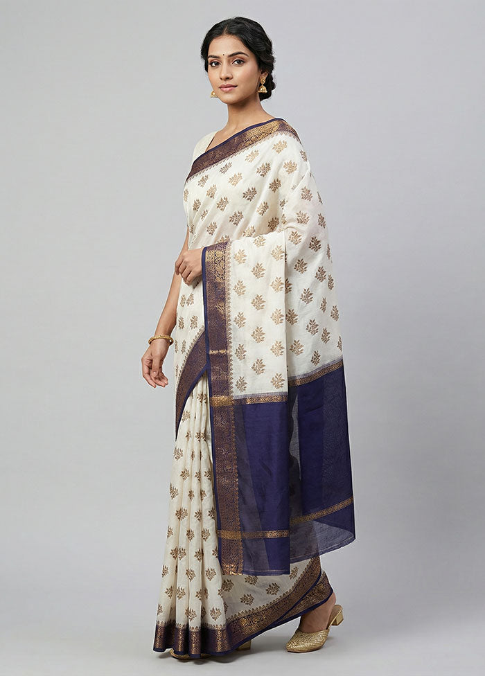 Cream Handloom Dupion Pure Silk Saree With Blouse Piece