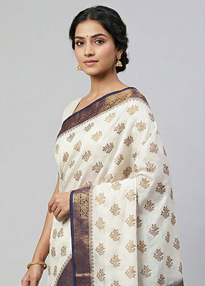 Cream Handloom Dupion Pure Silk Saree With Blouse Piece