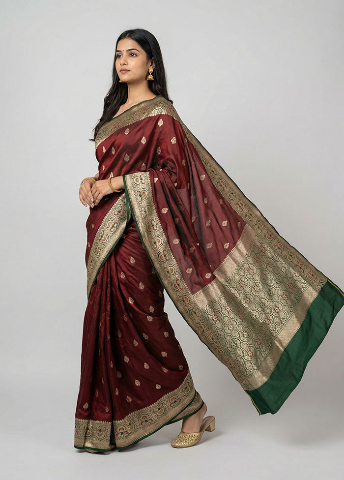 Maroon Katan Silk Saree With Blouse Piece