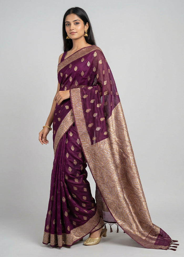 Purple Cotton Saree With Blouse Piece