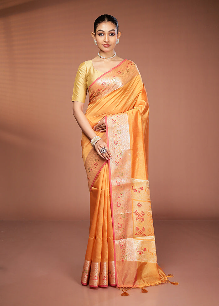 Yellow Dupion Silk Saree With Blouse Piece