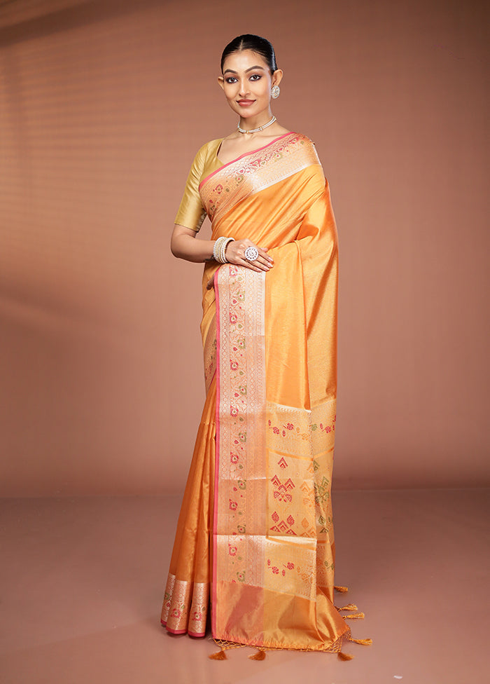 Yellow Dupion Silk Saree With Blouse Piece