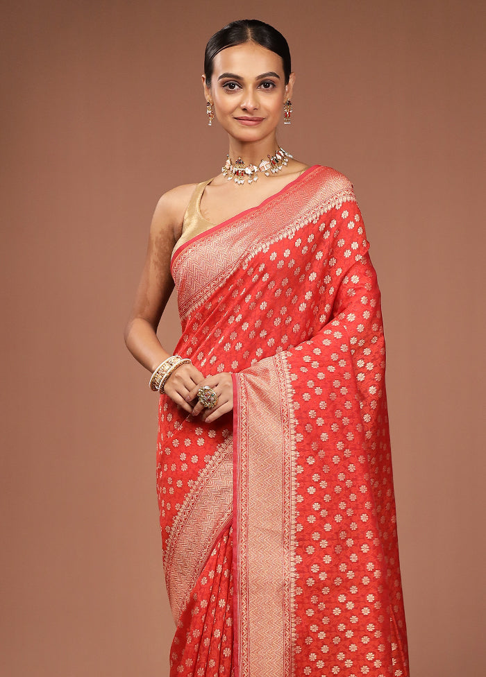 Red Kora Silk Saree With Blouse Piece