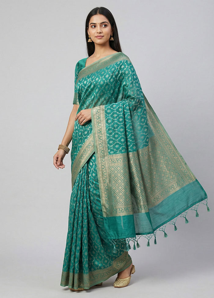Green Kora Silk Saree With Blouse Piece