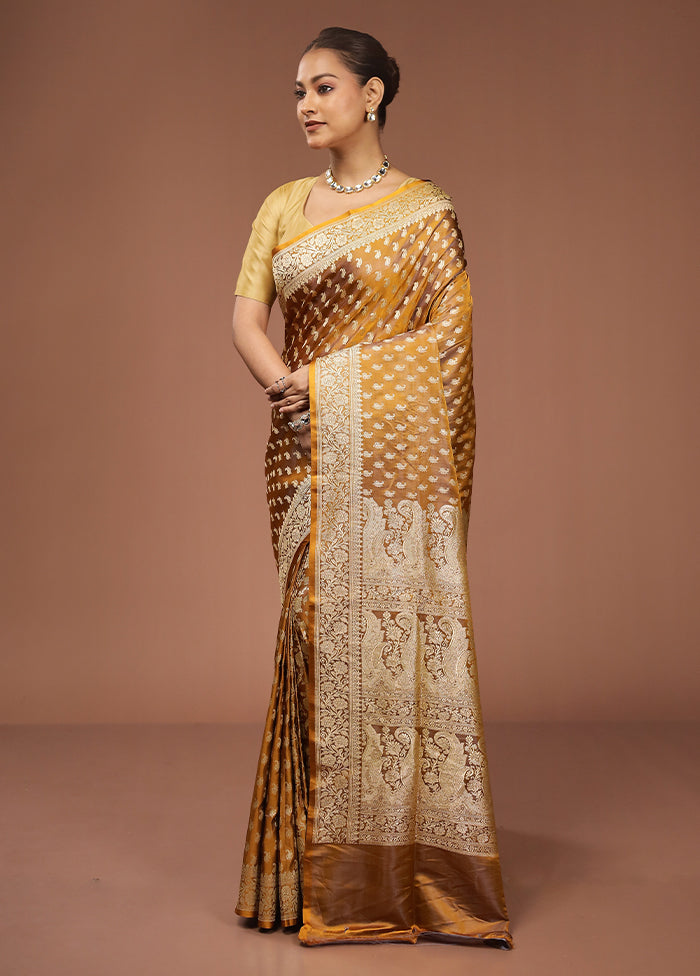 Yellow Handloom Banarasi Pure Silk Saree With Blouse Piece