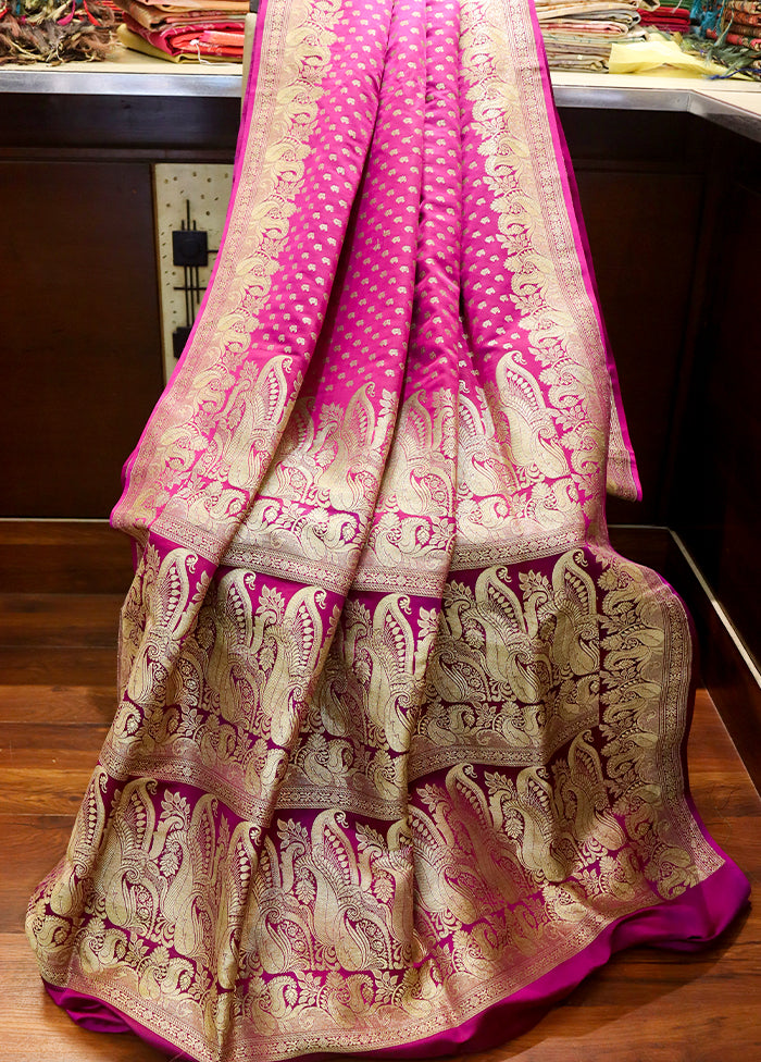 Purple Handloom Banarasi Pure Silk Saree With Blouse Piece