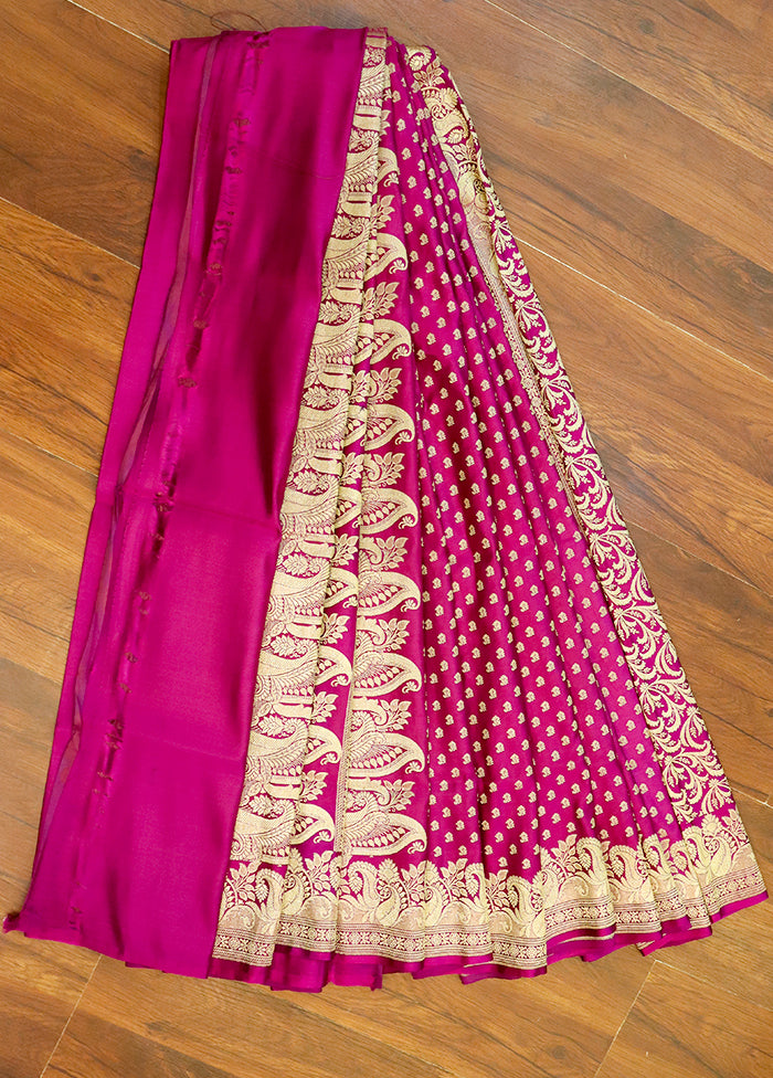 Purple Handloom Banarasi Pure Silk Saree With Blouse Piece
