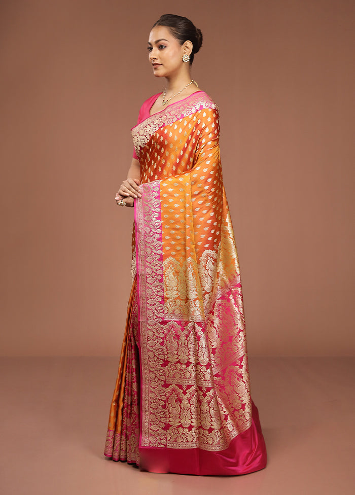 Rust Handloom Banarasi Pure Silk Saree With Blouse Piece