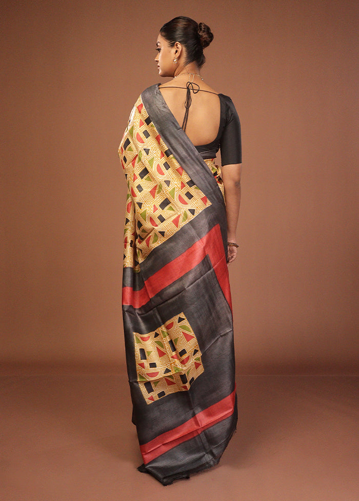 Yellow Handloom Tussar Silk Saree With Blouse Piece