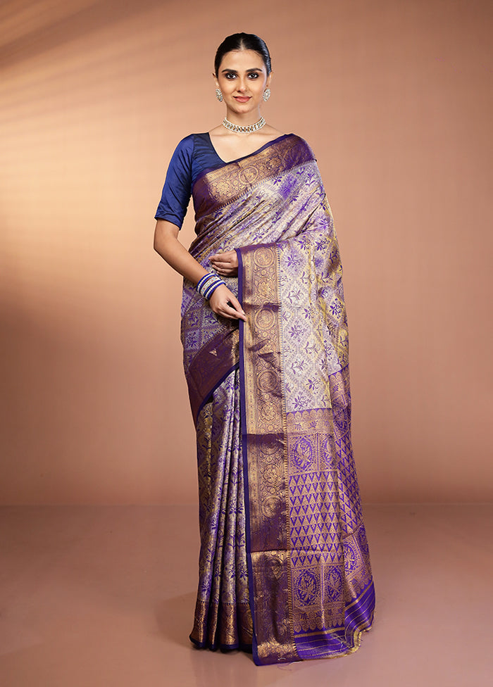 Blue Kanjivaram Silk Saree With Blouse Piece