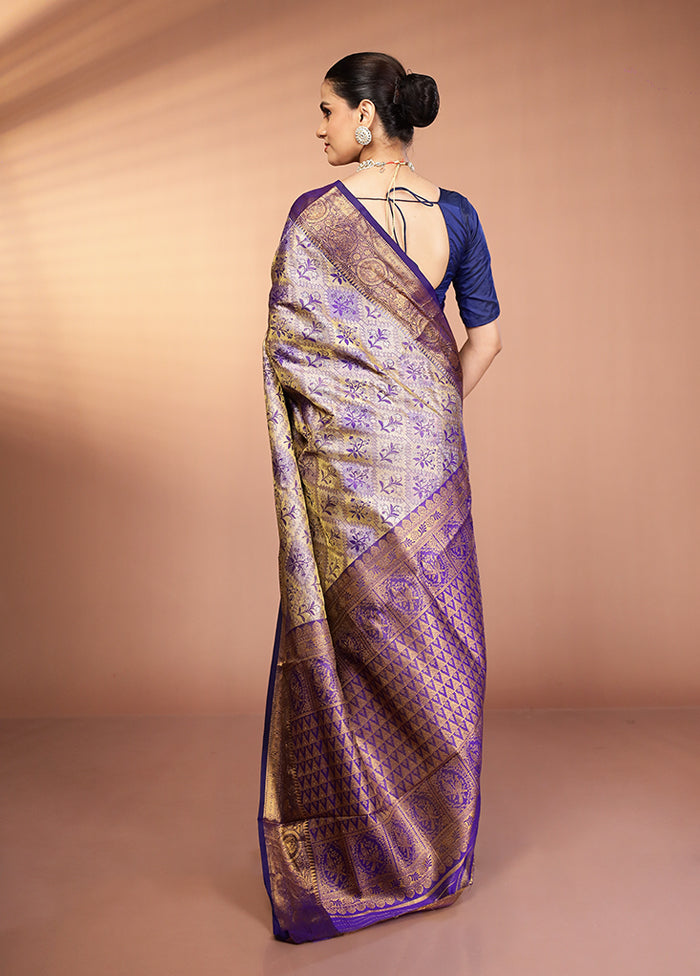 Blue Kanjivaram Silk Saree With Blouse Piece