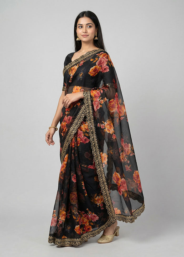 Black Chiffon Silk Saree With Blouse Piece