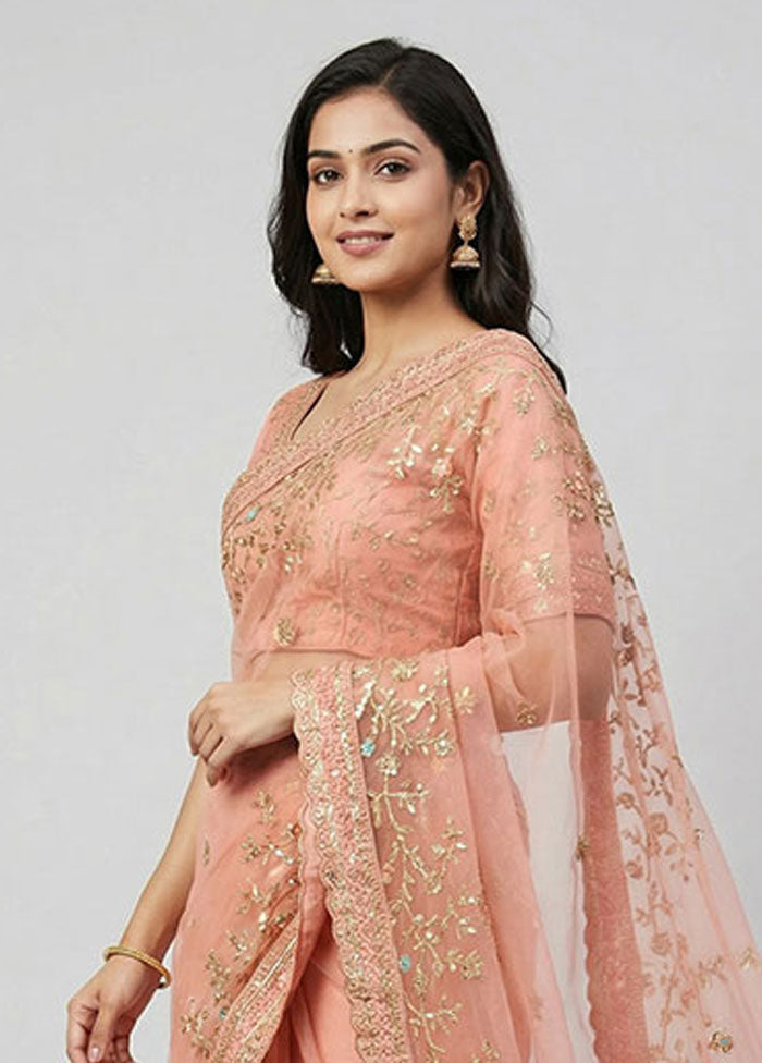 Pink Net Saree With Blouse Piece