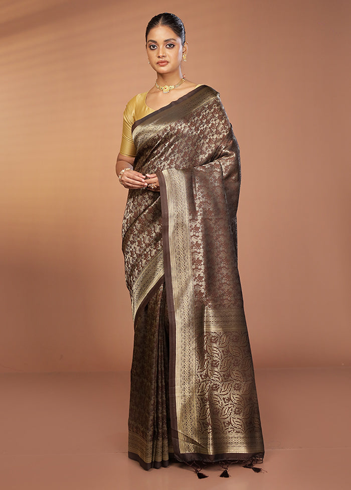 Brown Dupion Silk Saree With Blouse Piece
