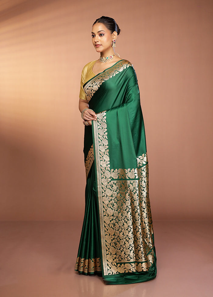 Green Banarasi Silk Saree With Blouse Piece