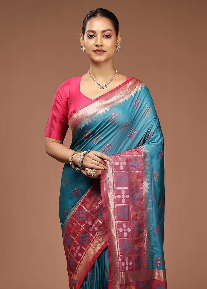 Blue Dupion Silk Saree With Blouse Piece