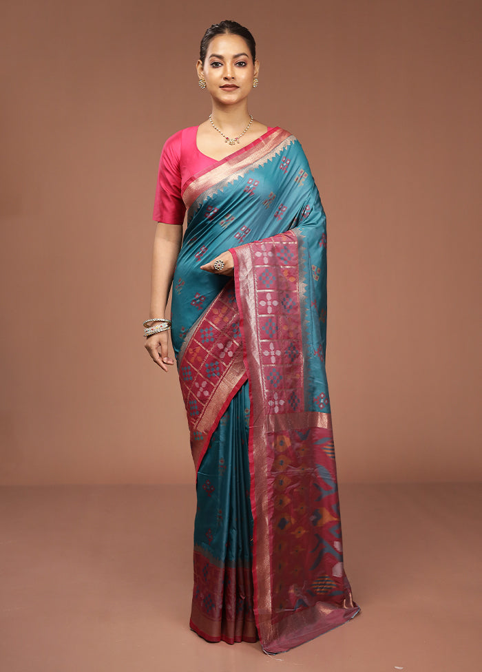 Blue Dupion Silk Saree With Blouse Piece