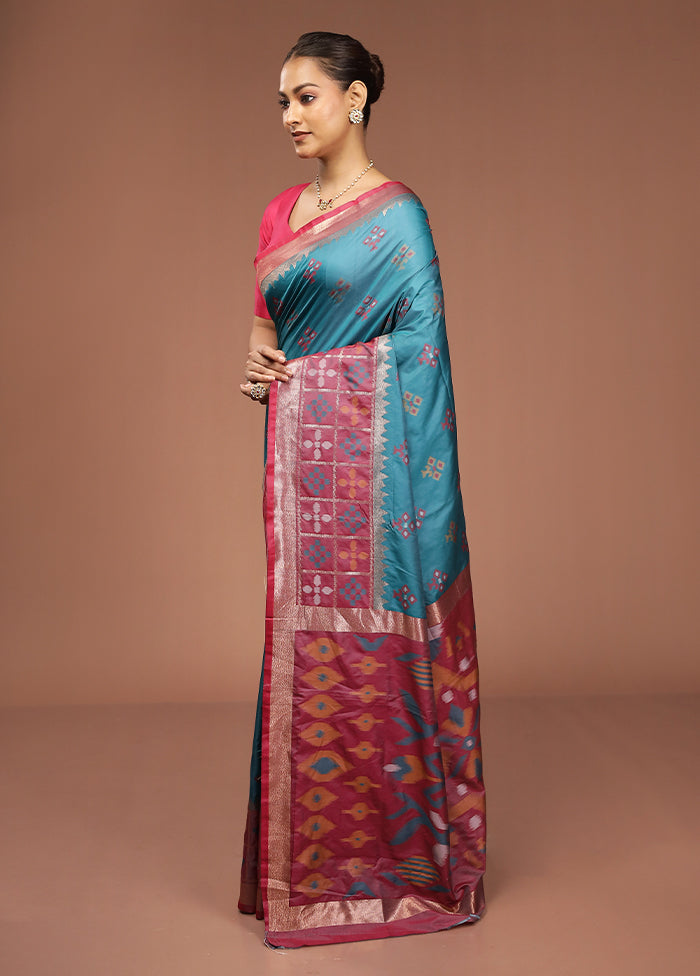 Blue Dupion Silk Saree With Blouse Piece