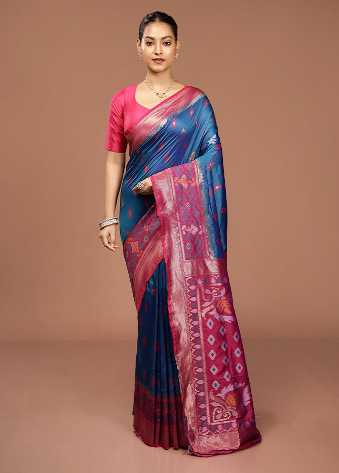 Blue Dupion Silk Saree With Blouse Piece
