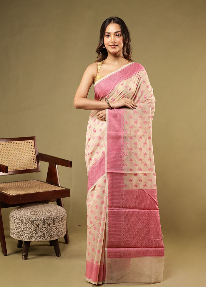 Cream Cotton Saree With Blouse Piece
