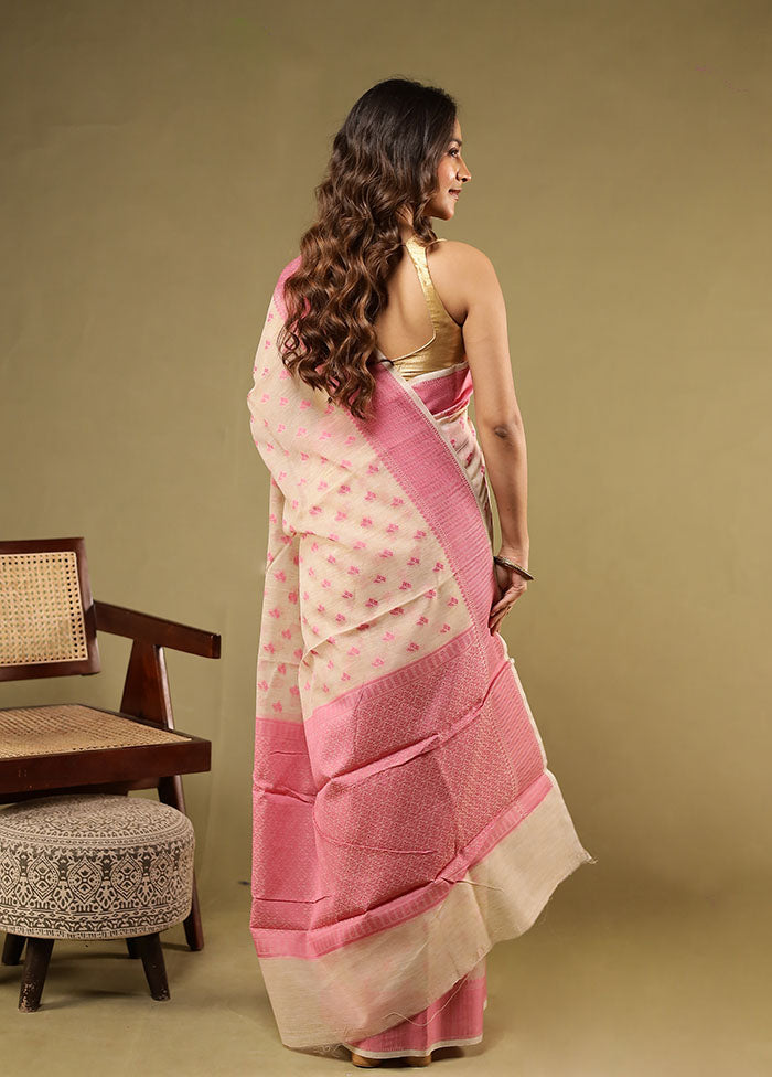 Cream Cotton Saree With Blouse Piece