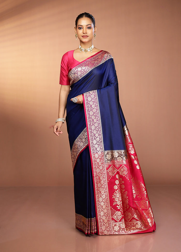 Blue Banarasi Silk Saree With Blouse Piece