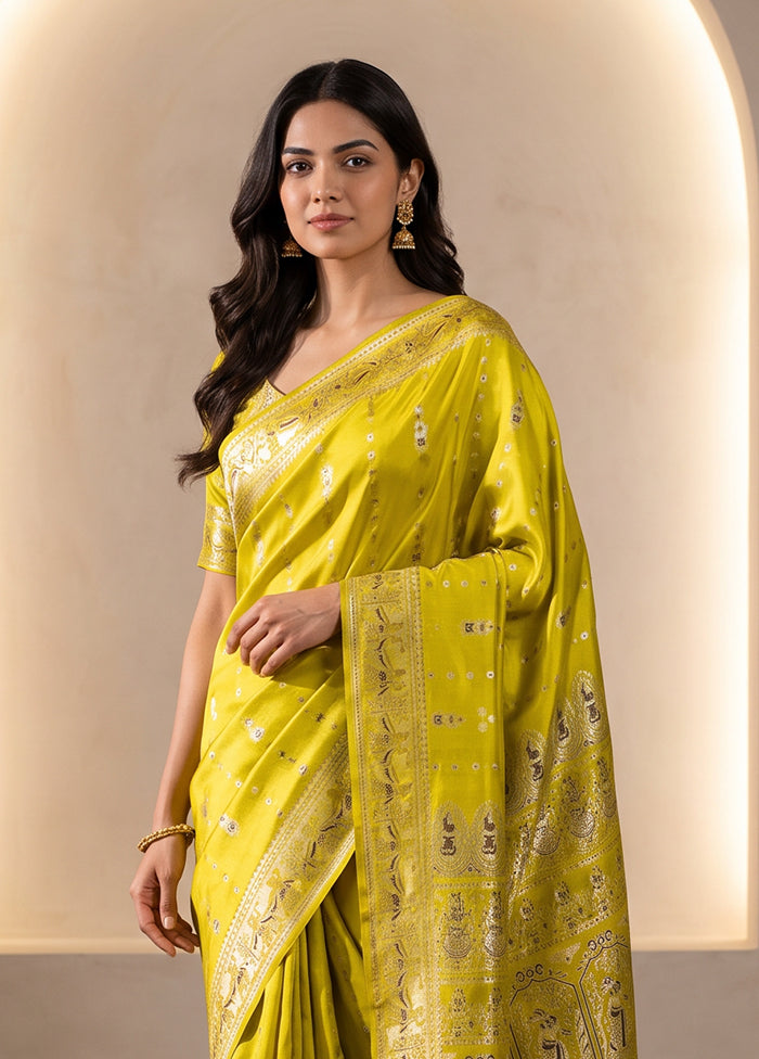 Green Handloom Baluchari Pure Silk Saree With Blouse Piece
