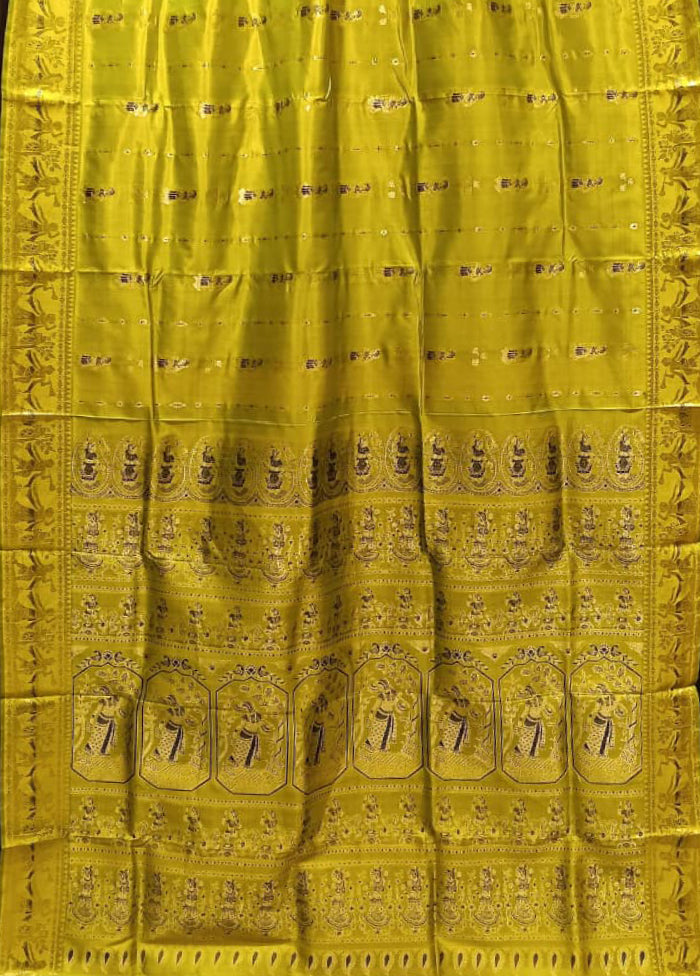 Green Handloom Baluchari Pure Silk Saree With Blouse Piece