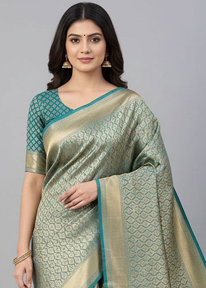Green Handloom Kanchipuram Pure Silk Saree With Blouse Piece