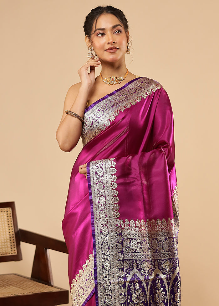 Purple Banarasi Silk Saree With Blouse Piece