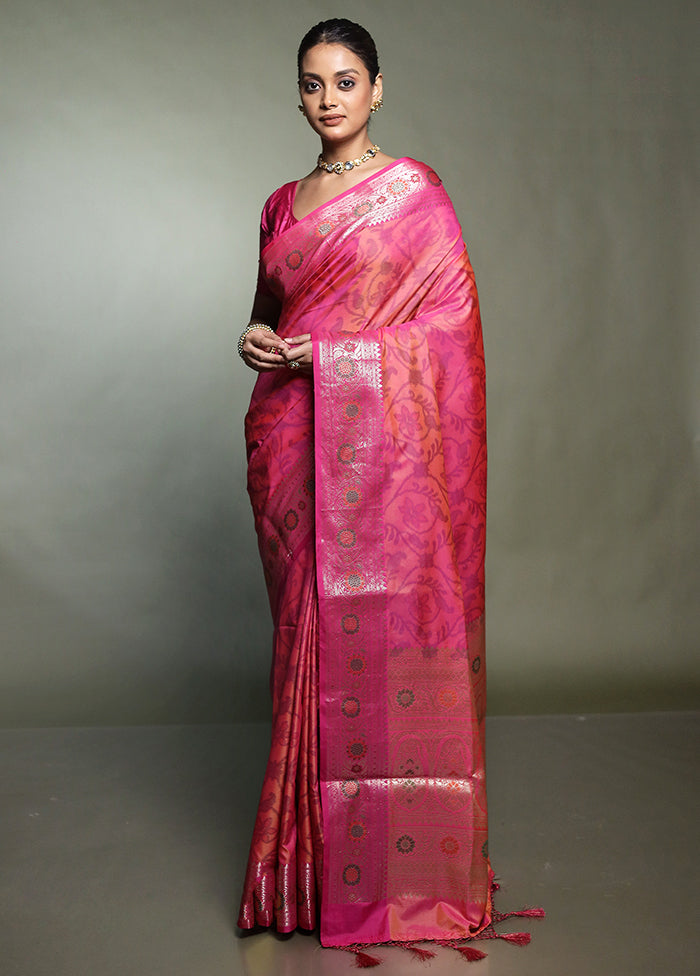 Pink Dupion Silk Saree With Blouse Piece